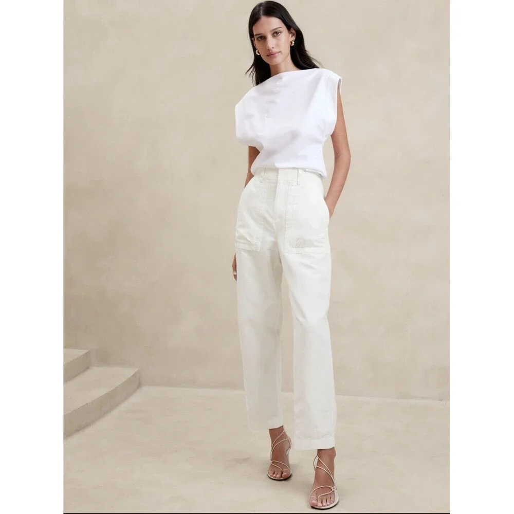New Banana Republic Mya Cotton Linen Cargo Pant Size 14 Black 882900 NWT Utility
